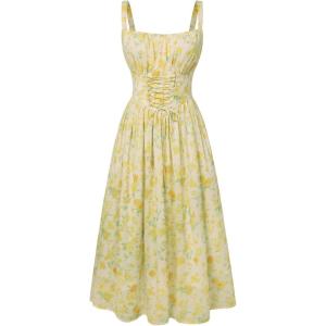 image:imageScarlet Darkness Floral Dress for Women 2026 Corset Milkmaid Dresses Casual Summer Sundress with PocketsYellow