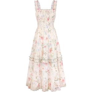 image:imageScarlet Darkness Floral Dress for Women 2026 Flowy Sundress Smocked Cottagecore DressesPink Green Floral