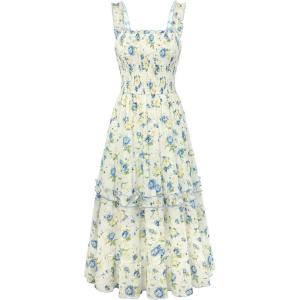 image:imageScarlet Darkness Floral Dress for Women 2026 Flowy Sundress Smocked Cottagecore DressesYellow Blue Floral