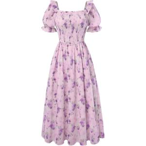 image:imageScarlet Darkness Floral Dress for Women Summer Puff Sleeve Square Neck A Line Flowy Wedding Guest Tea Party DressesBlush Lavender