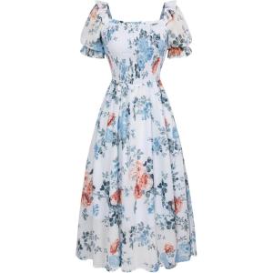 image:imageScarlet Darkness Floral Dress for Women Summer Puff Sleeve Square Neck A Line Flowy Wedding Guest Tea Party DressesLight Blue