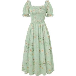 image:imageScarlet Darkness Floral Dress for Women Summer Puff Sleeve Square Neck A Line Flowy Wedding Guest Tea Party DressesMint Green