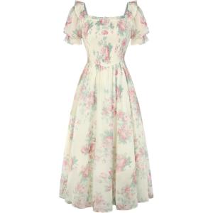 image:imageScarlet Darkness Floral Dress for Women Summer Puff Sleeve Square Neck A Line Flowy Wedding Guest Tea Party DressesMint Pink Floral