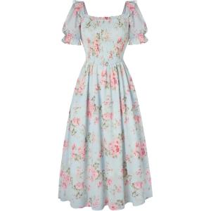 image:imageScarlet Darkness Floral Dress for Women Summer Puff Sleeve Square Neck A Line Flowy Wedding Guest Tea Party DressesMist Blue Garden