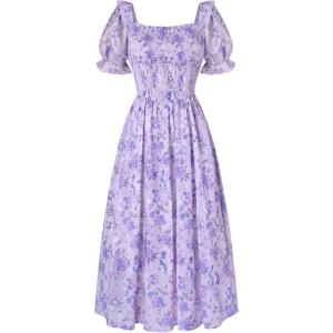 image:imageScarlet Darkness Floral Dress for Women Summer Puff Sleeve Square Neck A Line Flowy Wedding Guest Tea Party DressesMisty Lilac