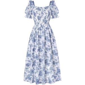 image:imageScarlet Darkness Floral Dress for Women Summer Puff Sleeve Square Neck A Line Flowy Wedding Guest Tea Party DressesOcean Breeze
