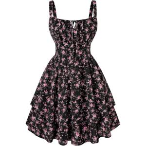 image:imageScarlet Darkness Floral Mini Corset Dress for Women Teen 2026 Summer Spring Flowy ALine Sundress with PocketsBlack Pink Floral