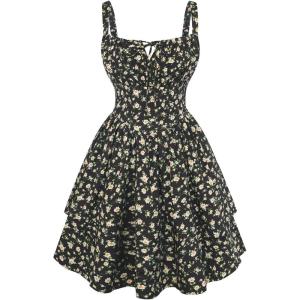 image:imageScarlet Darkness Floral Mini Corset Dress for Women Teen 2026 Summer Spring Flowy ALine Sundress with PocketsBlack Yellow Floral