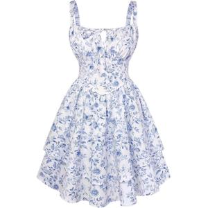 image:imageScarlet Darkness Floral Mini Corset Dress for Women Teen 2026 Summer Spring Flowy ALine Sundress with PocketsBlue Leaf Pattern