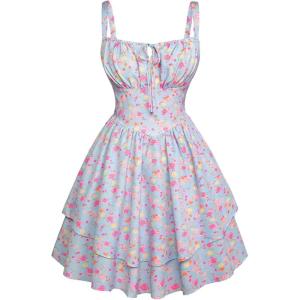 image:imageScarlet Darkness Floral Mini Corset Dress for Women Teen 2026 Summer Spring Flowy ALine Sundress with PocketsBlue Pink Floral