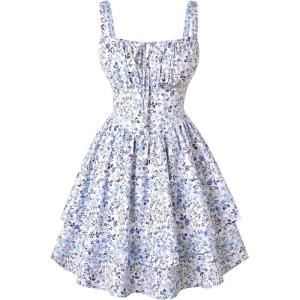 image:imageScarlet Darkness Floral Mini Corset Dress for Women Teen 2026 Summer Spring Flowy ALine Sundress with PocketsBlue White Floral