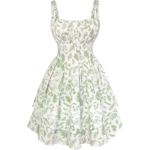 image:imageScarlet Darkness Floral Mini Corset Dress for Women Teen 2026 Summer Spring Flowy ALine Sundress with PocketsGreen Leaf Pattern
