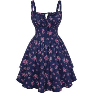 image:imageScarlet Darkness Floral Mini Corset Dress for Women Teen 2026 Summer Spring Flowy ALine Sundress with PocketsNavy Fuchsia Floral