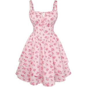image:imageScarlet Darkness Floral Mini Corset Dress for Women Teen 2026 Summer Spring Flowy ALine Sundress with PocketsPink Floral