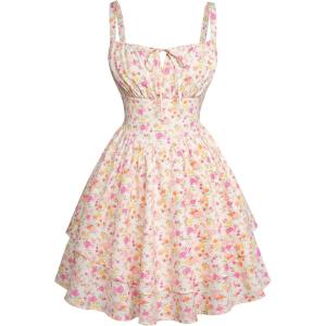 image:imageScarlet Darkness Floral Mini Corset Dress for Women Teen 2026 Summer Spring Flowy ALine Sundress with PocketsPink Yellow Floral