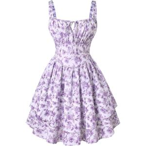 image:imageScarlet Darkness Floral Mini Corset Dress for Women Teen 2026 Summer Spring Flowy ALine Sundress with PocketsPurple White Floral