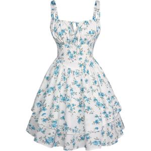 image:imageScarlet Darkness Floral Mini Corset Dress for Women Teen 2026 Summer Spring Flowy ALine Sundress with PocketsWhite Blue Floral