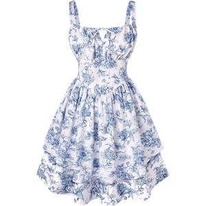 image:imageScarlet Darkness Floral Mini Corset Dress for Women Teen 2026 Summer Spring Flowy ALine Sundress with PocketsWhite Navy Floral