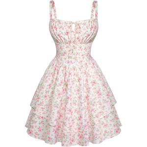 image:imageScarlet Darkness Floral Mini Corset Dress for Women Teen 2026 Summer Spring Flowy ALine Sundress with PocketsWhite Pink Floral