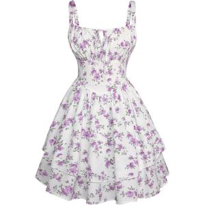 image:imageScarlet Darkness Floral Mini Corset Dress for Women Teen 2026 Summer Spring Flowy ALine Sundress with PocketsWhite Purple Floral
