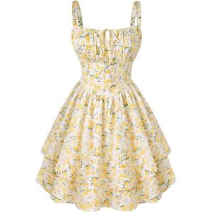 image:imageScarlet Darkness Floral Mini Corset Dress for Women Teen 2026 Summer Spring Flowy ALine Sundress with PocketsWhite Yellow Floral