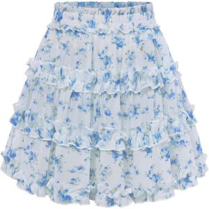 image:imageScarlet Darkness Floral Mini Skirt for Women 2026 Ruffle Tiered Skorts Summer Flowy Skirts with PocketsBlue Floral