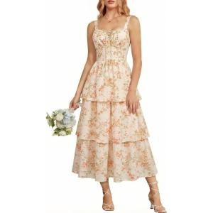 image:imageScarlet Darkness Milkmaid Corset Dress for Women Summer Wedding Guest Dresses Cocktail Floral Sundress with PocketsApricot Rose