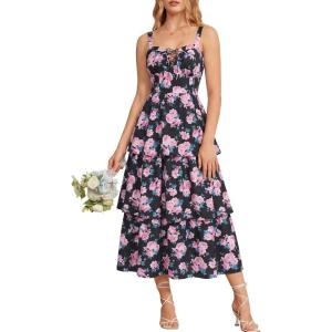image:imageScarlet Darkness Milkmaid Corset Dress for Women Summer Wedding Guest Dresses Cocktail Floral Sundress with PocketsBlack Pink Rose