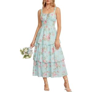 image:imageScarlet Darkness Milkmaid Corset Dress for Women Summer Wedding Guest Dresses Cocktail Floral Sundress with PocketsBlue Pink Floral