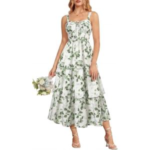 image:imageScarlet Darkness Milkmaid Corset Dress for Women Summer Wedding Guest Dresses Cocktail Floral Sundress with PocketsGreen Leaf