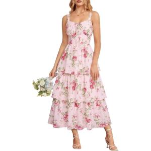 image:imageScarlet Darkness Milkmaid Corset Dress for Women Summer Wedding Guest Dresses Cocktail Floral Sundress with PocketsPink Rose