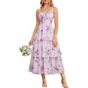 image:imageScarlet Darkness Milkmaid Corset Dress for Women Summer Wedding Guest Dresses Cocktail Floral Sundress with PocketsPurple Rose