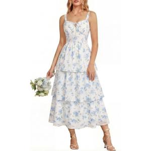 image:imageScarlet Darkness Milkmaid Corset Dress for Women Summer Wedding Guest Dresses Cocktail Floral Sundress with PocketsWhite  Blue