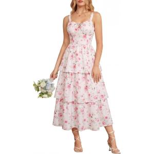 image:imageScarlet Darkness Milkmaid Corset Dress for Women Summer Wedding Guest Dresses Cocktail Floral Sundress with PocketsWhite Pink Rose