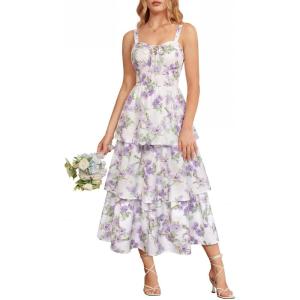 image:imageScarlet Darkness Milkmaid Corset Dress for Women Summer Wedding Guest Dresses Cocktail Floral Sundress with PocketsWhite Purple Flower