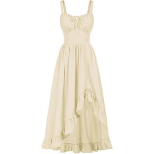image:imageScarlet Darkness Renaissance Dress Women Summer Corset Dress Flowy Sleeveless Milkmaid Vacation Sundress with PocketsBeige