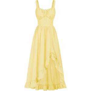 image:imageScarlet Darkness Renaissance Dress Women Summer Corset Dress Flowy Sleeveless Milkmaid Vacation Sundress with PocketsLight Yellow