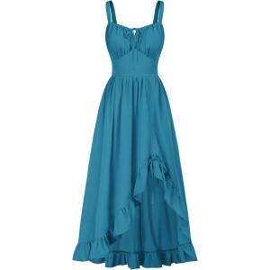 image:imageScarlet Darkness Renaissance Dress Women Summer Corset Dress Flowy Sleeveless Milkmaid Vacation Sundress with PocketsPeacock Blue