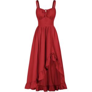 image:imageScarlet Darkness Renaissance Dress Women Summer Corset Dress Flowy Sleeveless Milkmaid Vacation Sundress with PocketsRed