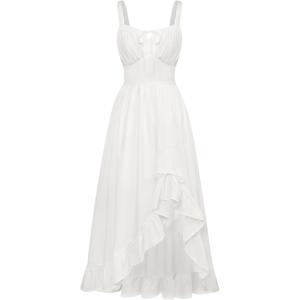image:imageScarlet Darkness Renaissance Dress Women Summer Corset Dress Flowy Sleeveless Milkmaid Vacation Sundress with PocketsWhite