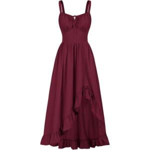 image:imageScarlet Darkness Renaissance Dress Women Summer Corset Dress Flowy Sleeveless Milkmaid Vacation Sundress with PocketsWine Red