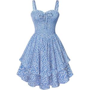 image:imageScarlet Darkness Smocked Floral Sundresses for Women Teens 2026 Summer Flowy Ruffle Mini DressBluewhite Floral