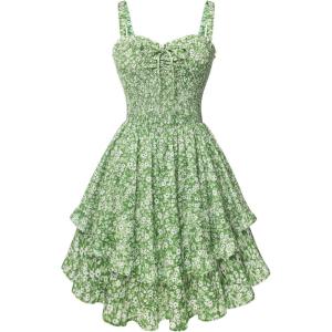 image:imageScarlet Darkness Smocked Floral Sundresses for Women Teens 2026 Summer Flowy Ruffle Mini DressGreenwhite Floral