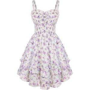 image:imageScarlet Darkness Smocked Floral Sundresses for Women Teens 2026 Summer Flowy Ruffle Mini DressWhite Purple Floral