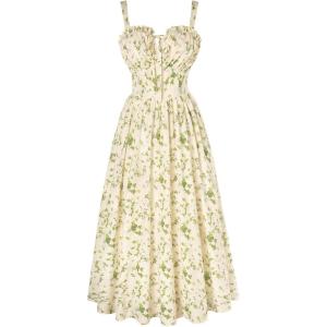 image:imageScarlet Darkness Summer Dresses for Women 2026 Floral Corset Dress Long Milkmaid Dress with PocketBeige Green Floral