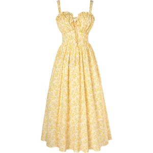 image:imageScarlet Darkness Summer Dresses for Women 2026 Floral Corset Dress Long Milkmaid Dress with PocketBeige Yellow Floral