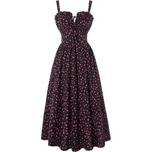 image:imageScarlet Darkness Summer Dresses for Women 2026 Floral Corset Dress Long Milkmaid Dress with PocketBlack Pink Floral