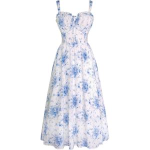 image:imageScarlet Darkness Summer Dresses for Women 2026 Floral Corset Dress Long Milkmaid Dress with PocketBlue