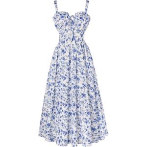 image:imageScarlet Darkness Summer Dresses for Women 2026 Floral Corset Dress Long Milkmaid Dress with PocketBlue Line Flower
