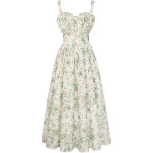 image:imageScarlet Darkness Summer Dresses for Women 2026 Floral Corset Dress Long Milkmaid Dress with PocketGreen Floral